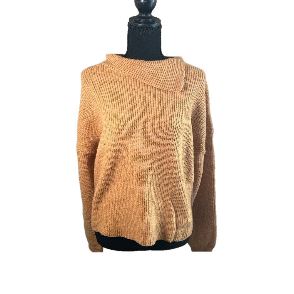 Six/Fifty Yellow Ribbed Sweater w/Criss-Cut Back and Folded Neck, Size M